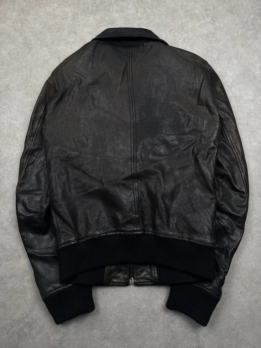 2010s Dolce & Gabbana Black Eroded Leather Zip-Up Bomber Jacket FYKWuuOc 5