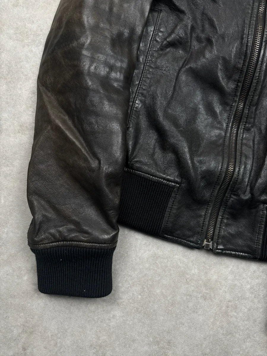 2010s Dolce & Gabbana Black Eroded Leather Zip-Up Bomber Jacket FYKWuuOc 6