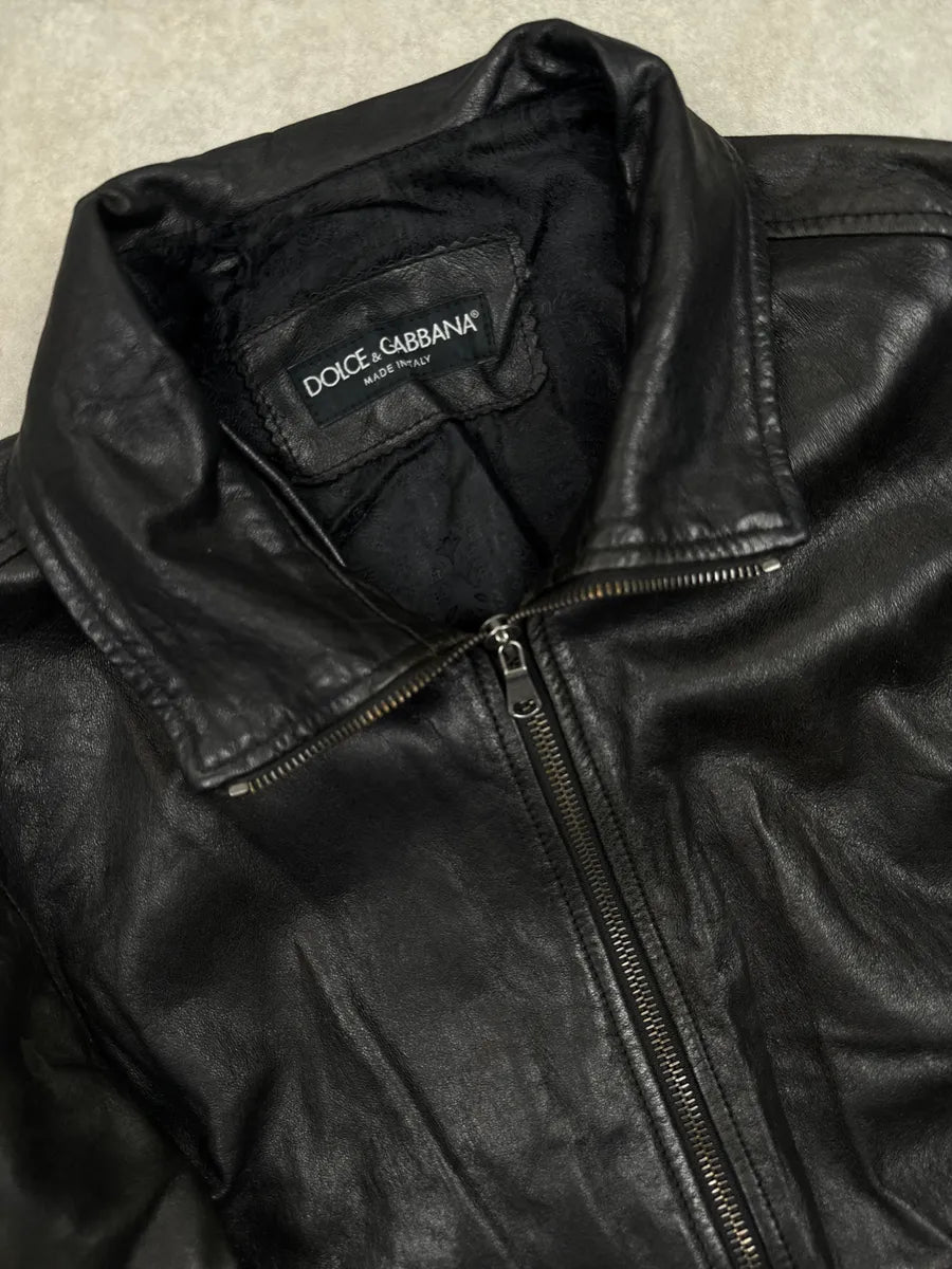 2010s Dolce & Gabbana Black Eroded Leather Zip-Up Bomber Jacket FYKWuuOc 11