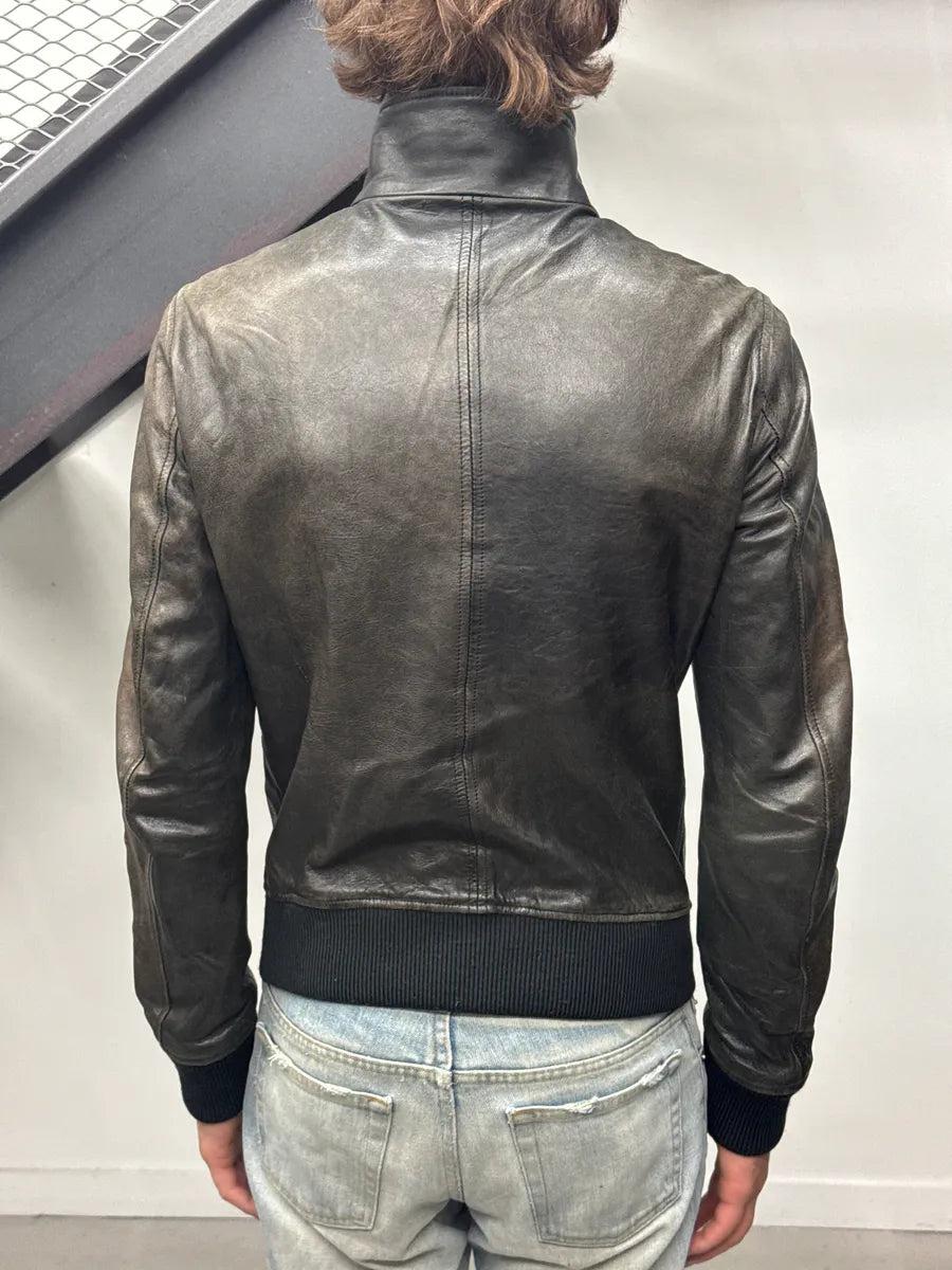 2010s Dolce & Gabbana Black Eroded Leather Zip-Up Bomber Jacket FYKWuuOc 1