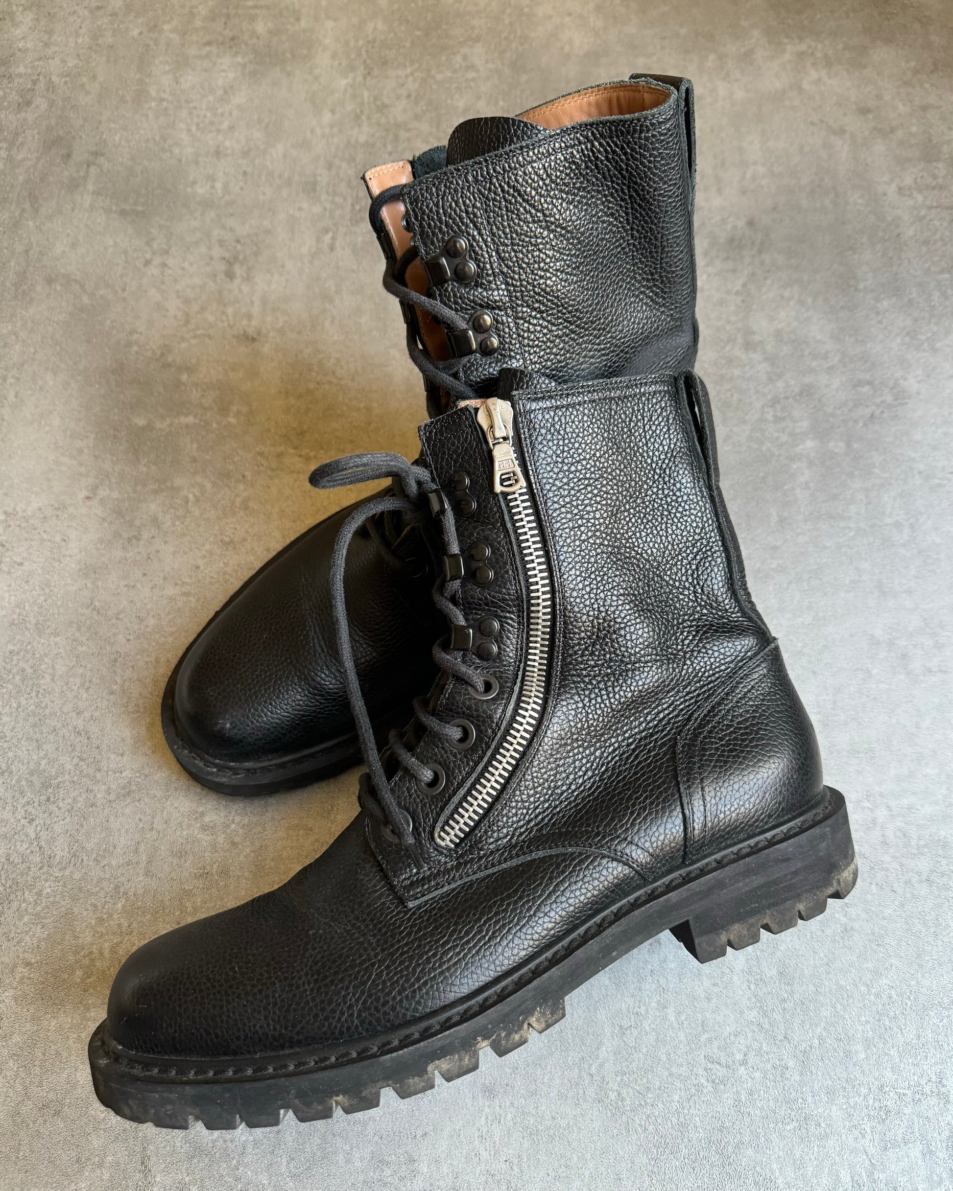 AW2016 Dries Van Noten Combat Size Zip Black Leather Boots (42,5) - 3