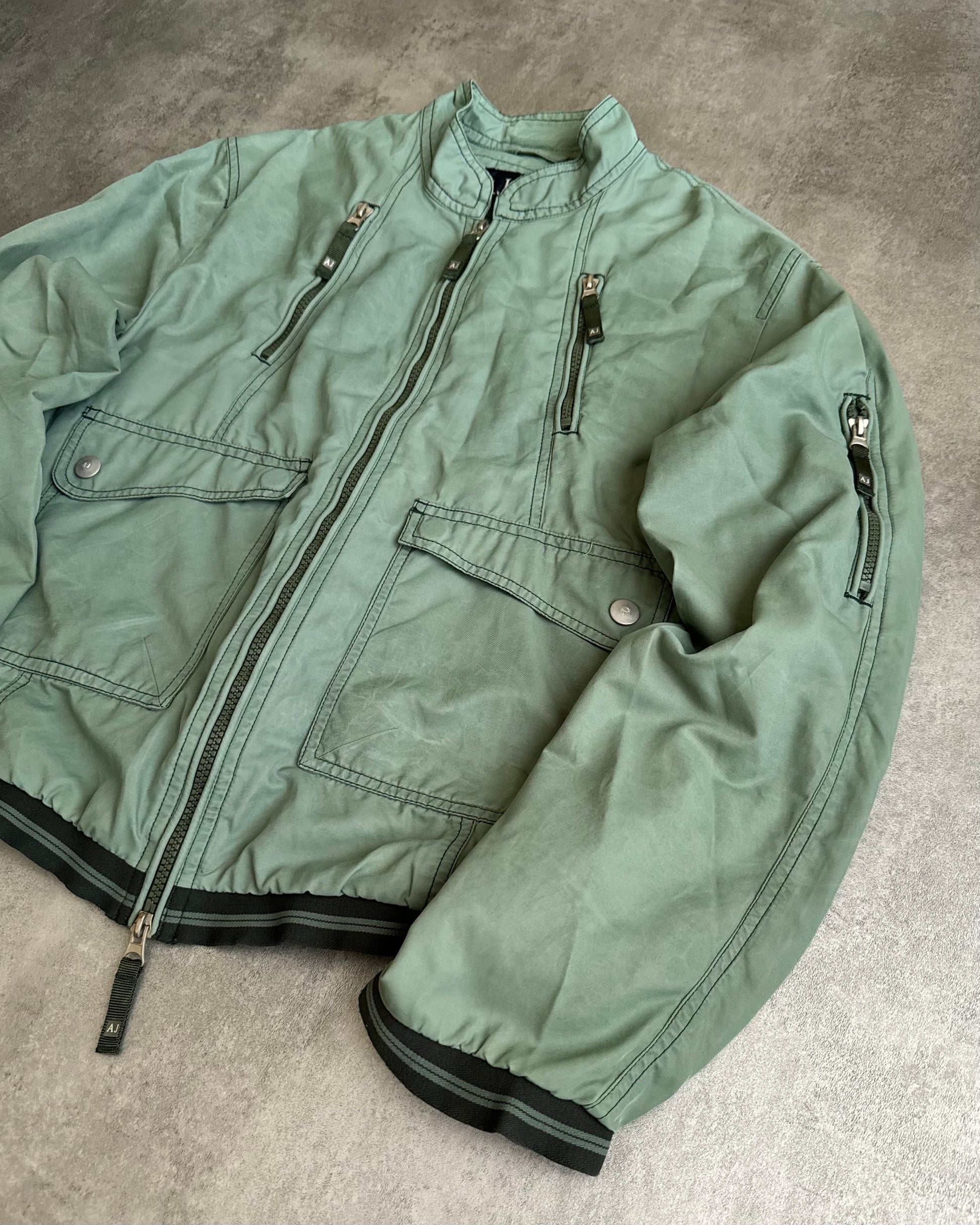 2000s Armani Pastel Drift Green Relaxed Bomber Jacket (M) - 7