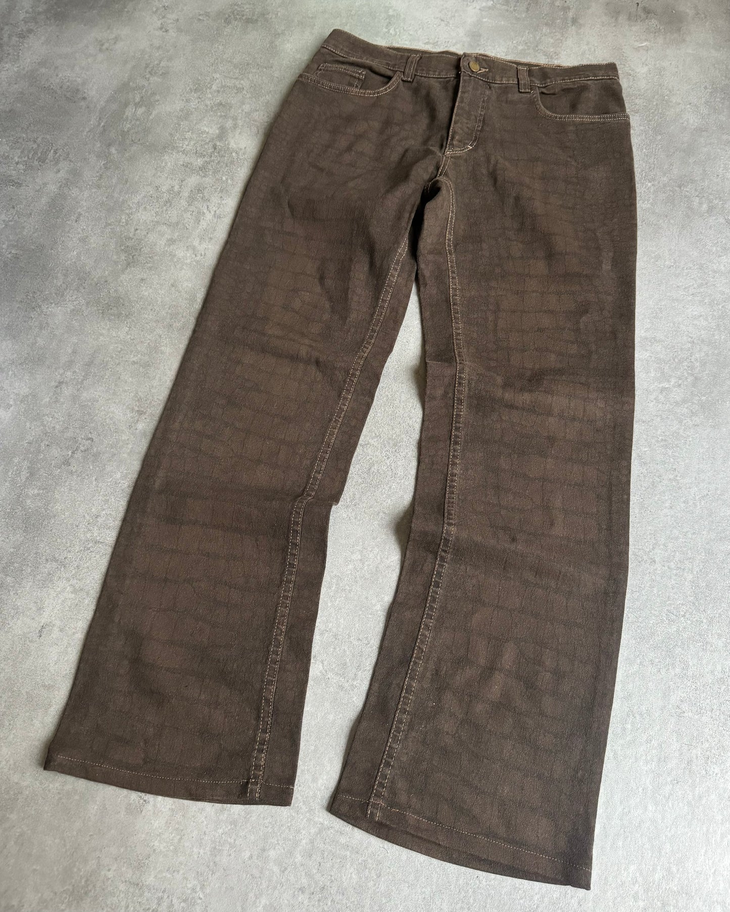 AW2001 Roberto Cavalli Olive Crocodile Effect Pants (M) - 3