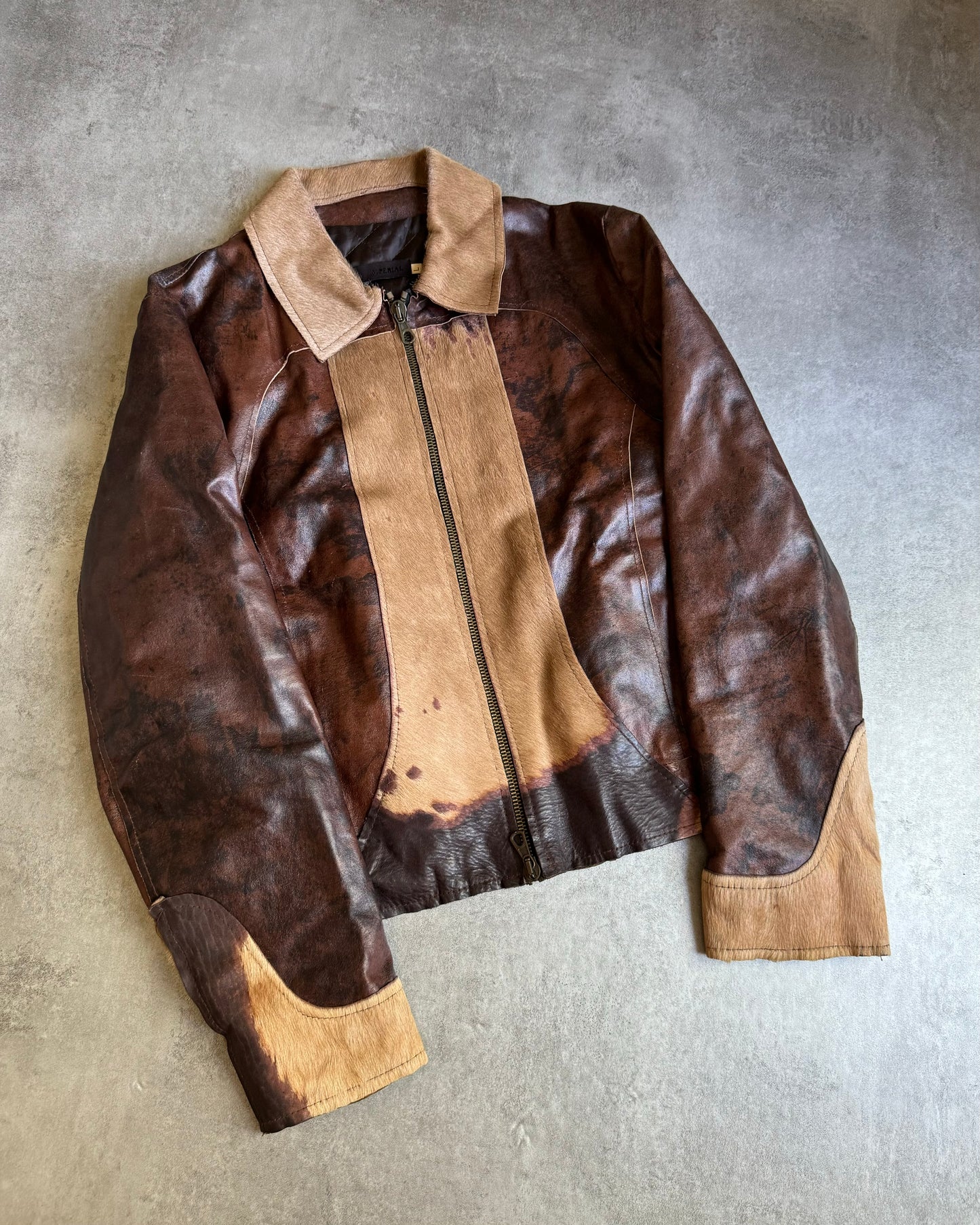 2000s Imperial Brown Fur Leather Cow Jacket (L) - 2