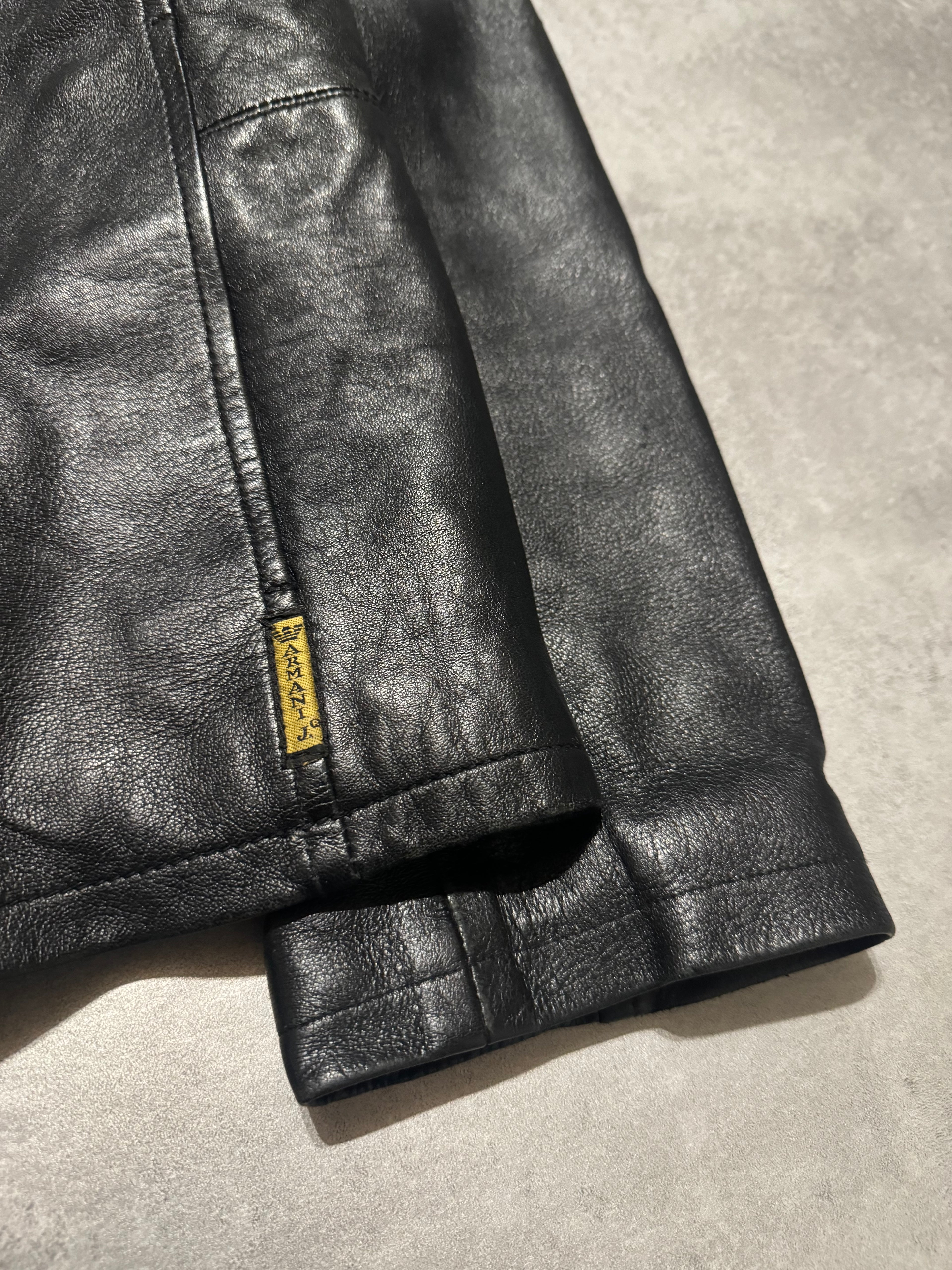 2000s Armani Black Structured Biker Leather Jacket (L) - 8