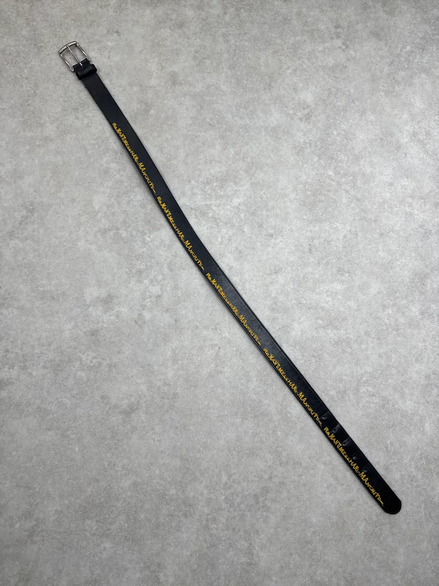 Marithé + François Girbaud Black Leather Yellow Script Embroidered Belt FkOuvxlL 10