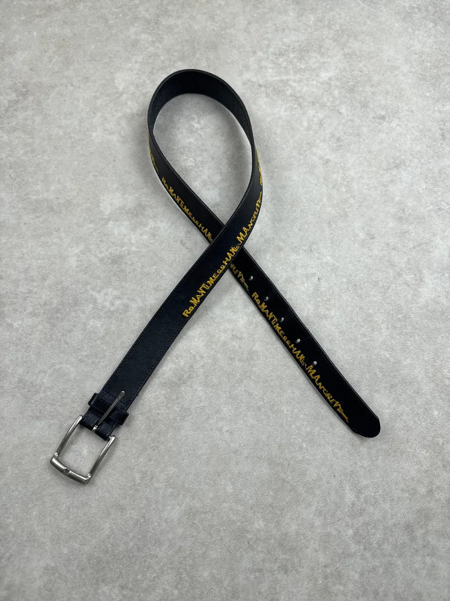 Marithé + François Girbaud Black Leather Yellow Script Embroidered Belt FkOuvxlL 2