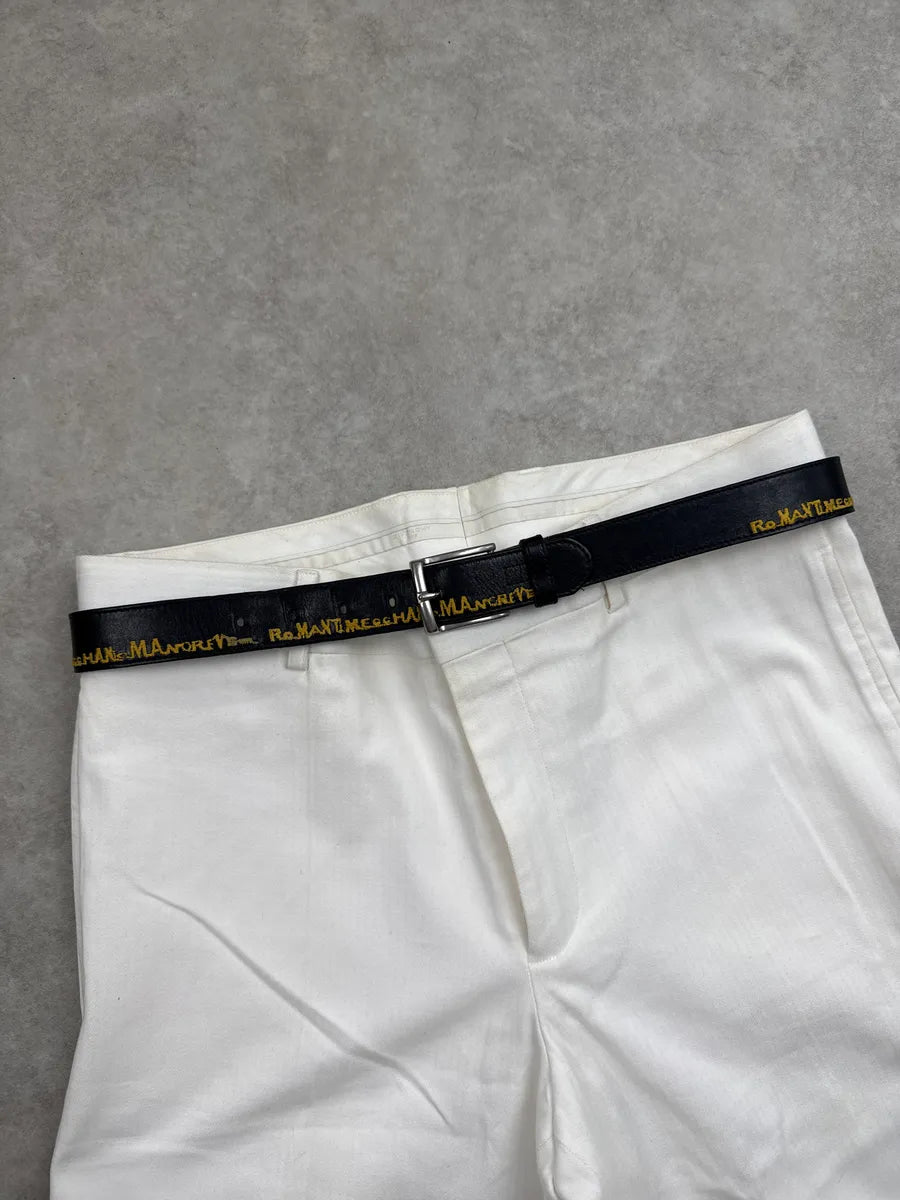 Marithé + François Girbaud Black Leather Yellow Script Embroidered Belt FkOuvxlL 0