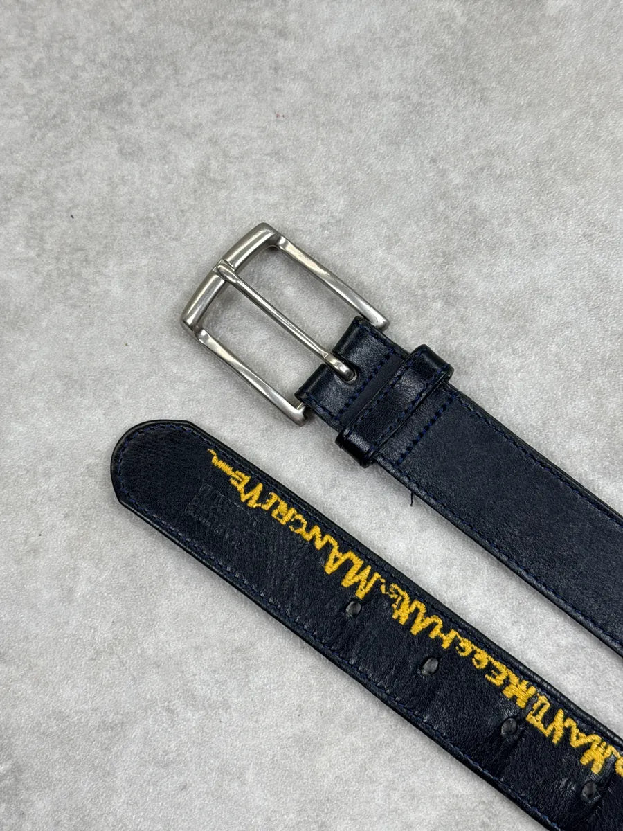 Marithé + François Girbaud Black Leather Yellow Script Embroidered Belt FkOuvxlL 4
