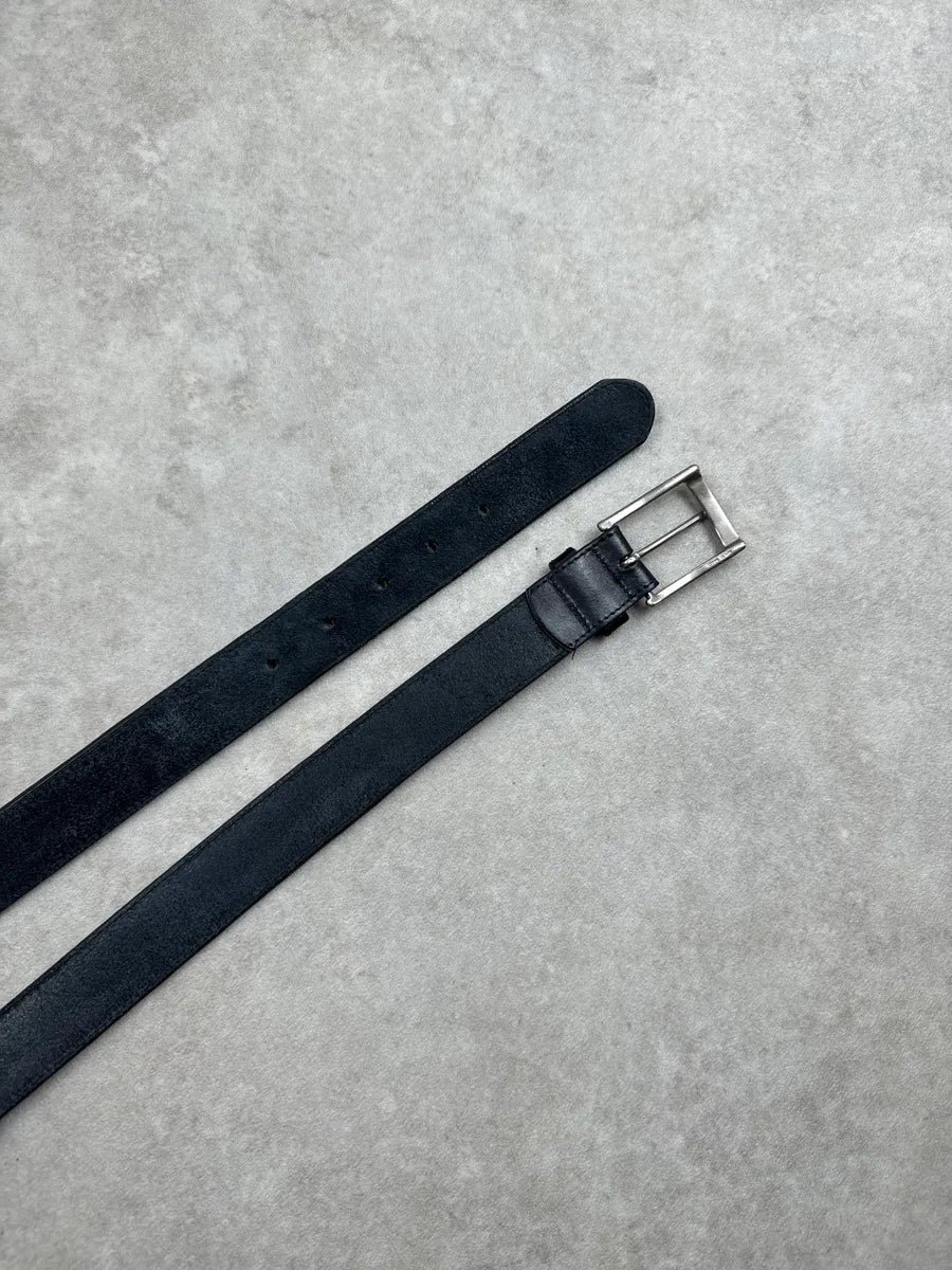 Marithé + François Girbaud Black Leather Yellow Script Embroidered Belt FkOuvxlL 9