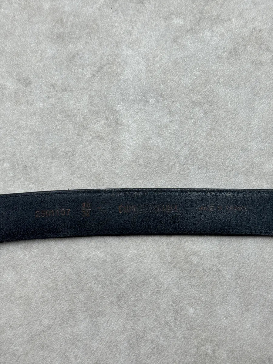 Marithé + François Girbaud Black Leather Yellow Script Embroidered Belt FkOuvxlL 8