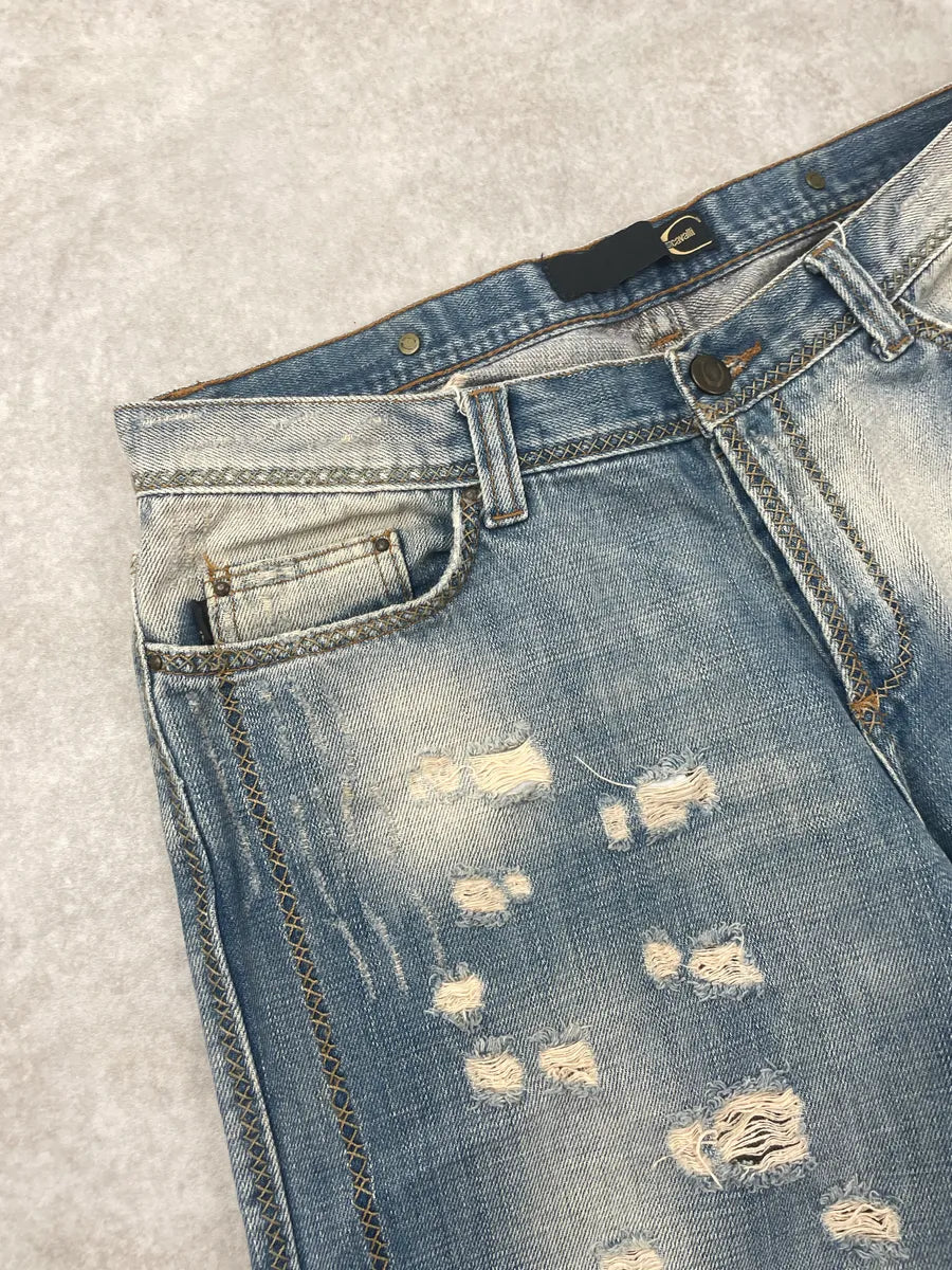 AW2005 Cavalli Light Blue Denim Distressed Contrast Stitch Jeans FlBdReqE 8