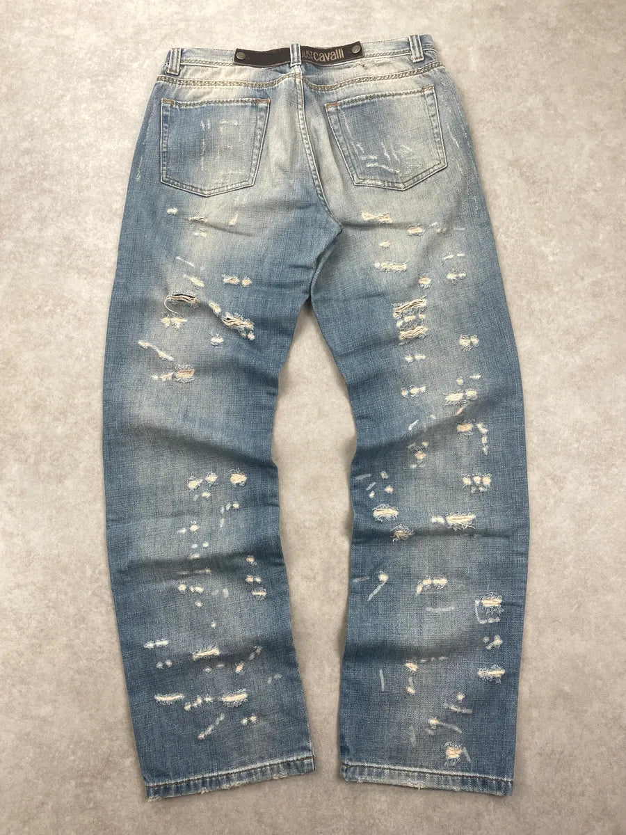 AW2005 Cavalli Light Blue Denim Distressed Contrast Stitch Jeans FlBdReqE 4