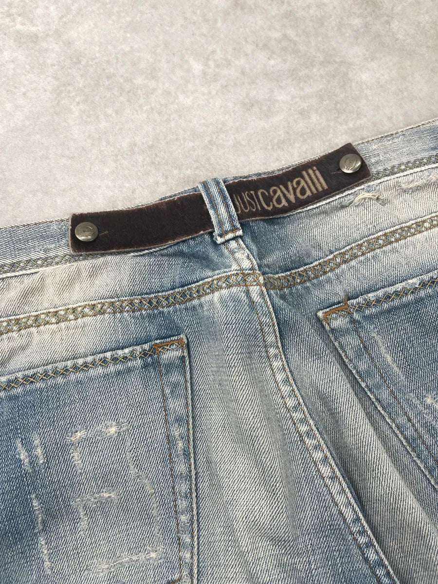 AW2005 Cavalli Light Blue Denim Distressed Contrast Stitch Jeans FlBdReqE 11