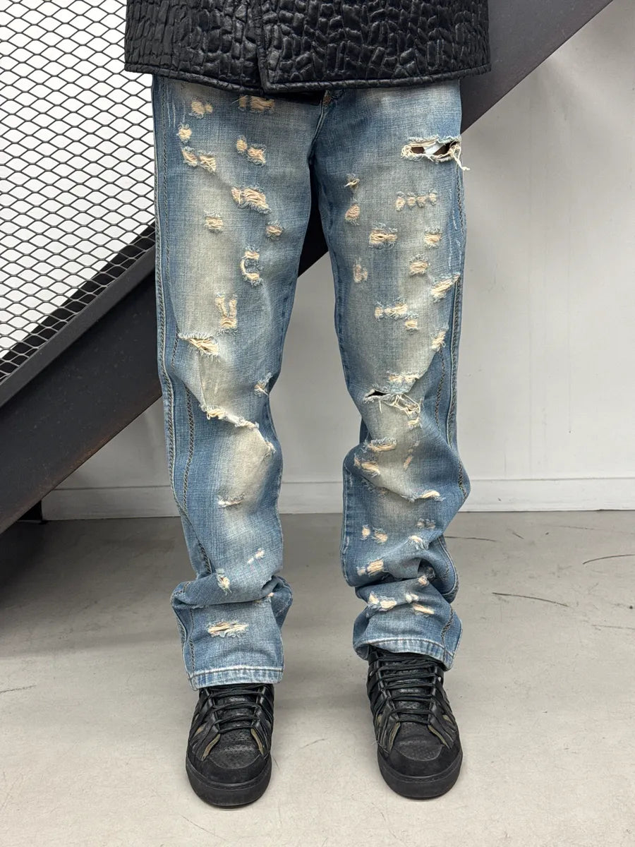 AW2005 Cavalli Light Blue Denim Distressed Contrast Stitch Jeans FlBdReqE 0
