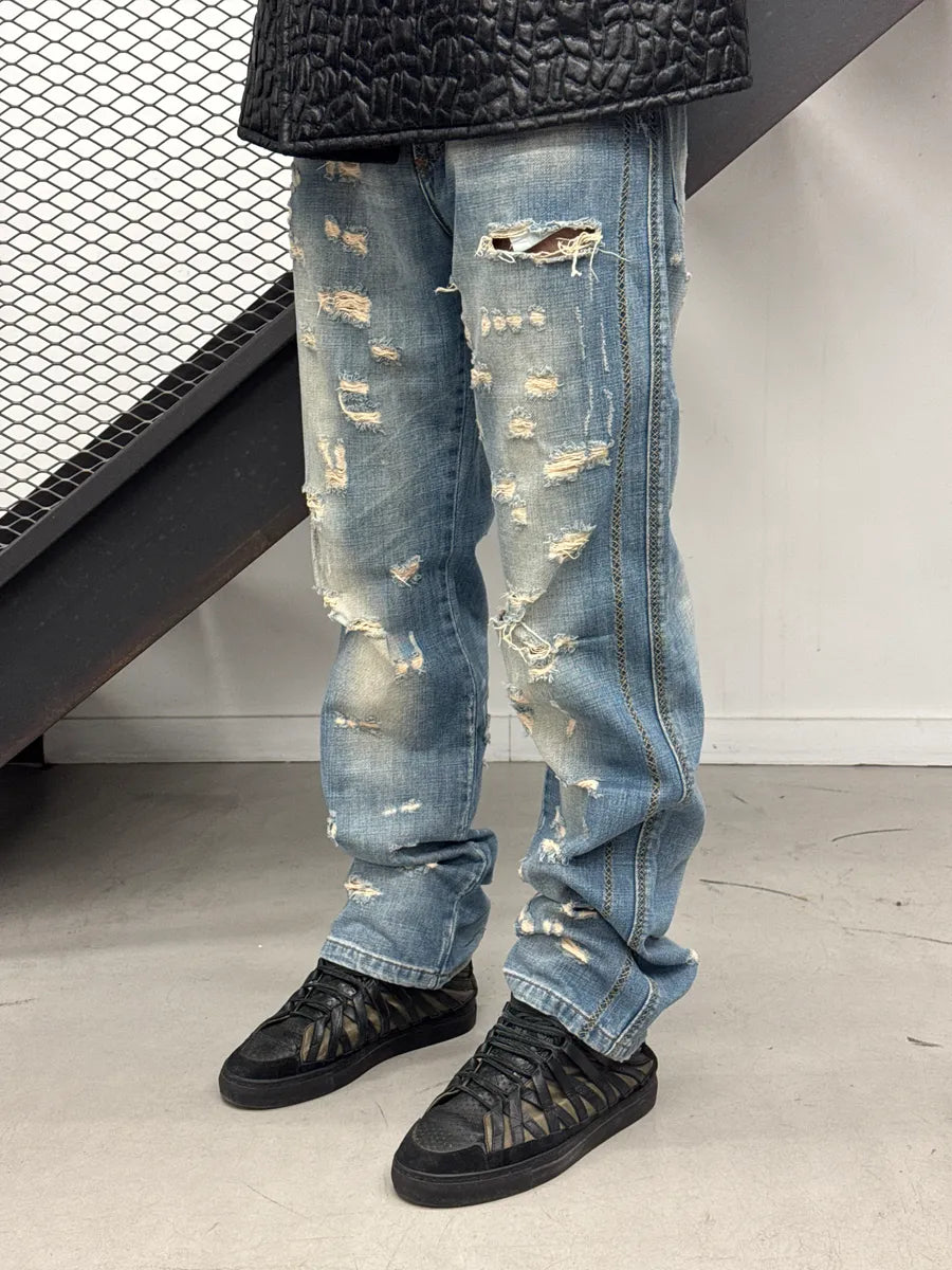 AW2005 Cavalli Light Blue Denim Distressed Contrast Stitch Jeans FlBdReqE 1