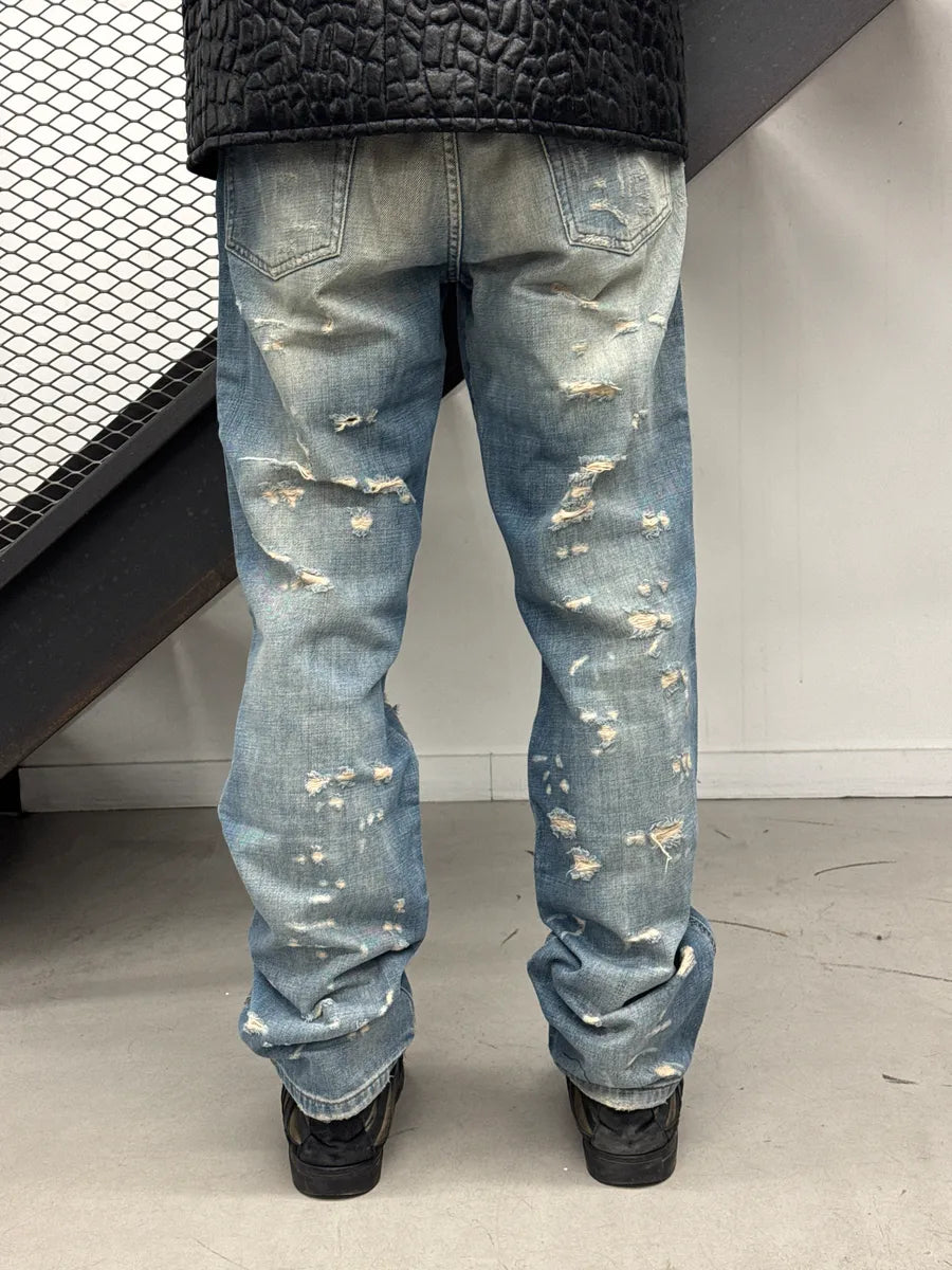 AW2005 Cavalli Light Blue Denim Distressed Contrast Stitch Jeans FlBdReqE 2