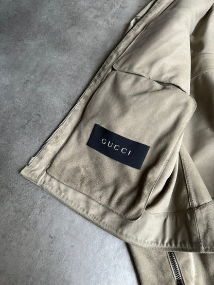 AW2004 Gucci Beige Cafe Moto Suede Leather Jacket by Tom Ford (M) - 8