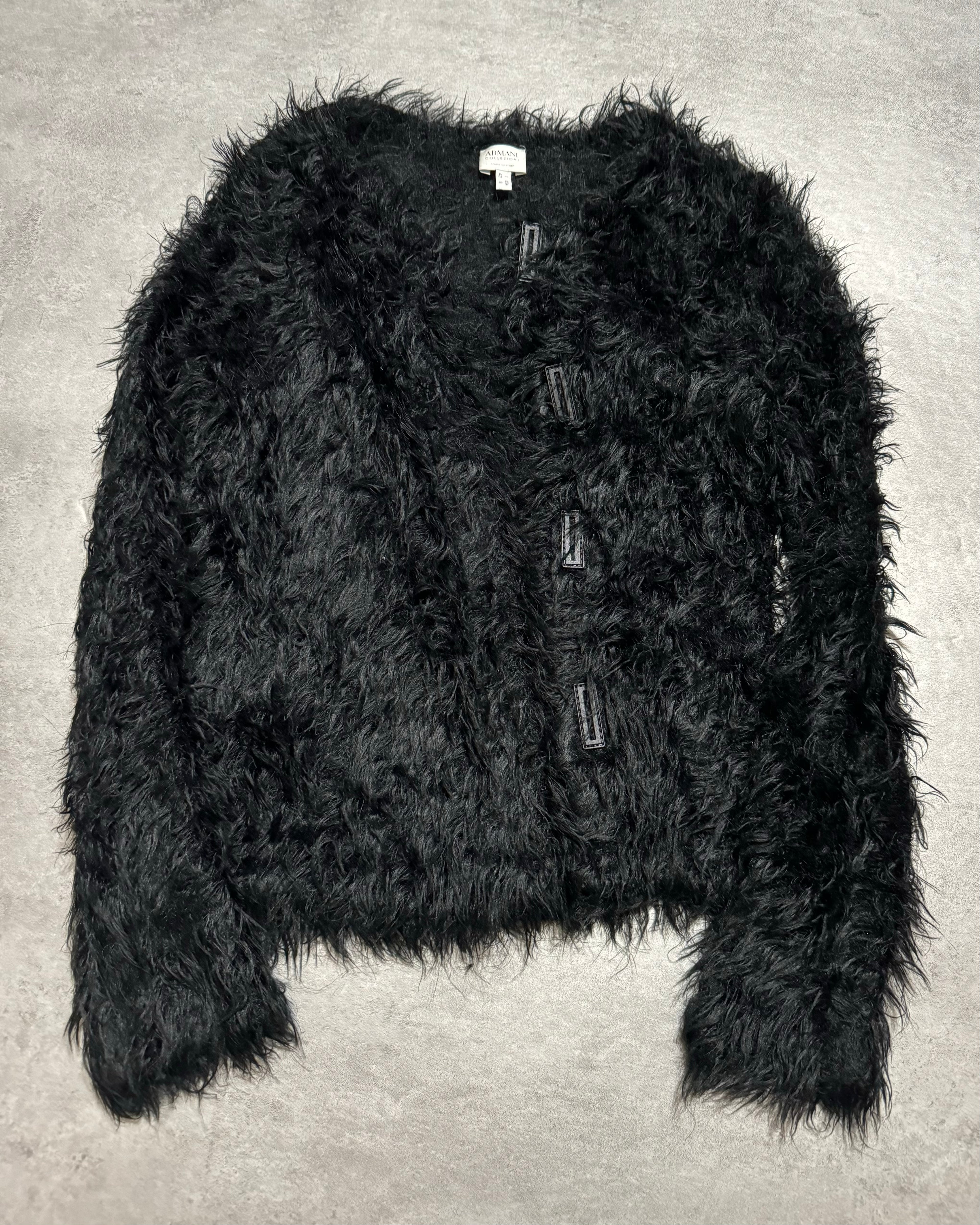 2000s Armani Collezioni Asymmetrical Black Fur Cozy Cardigan (XS) - 2