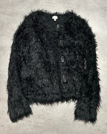 2000s Armani Collezioni Asymmetrical Black Fur Cozy Cardigan (XS) - 2