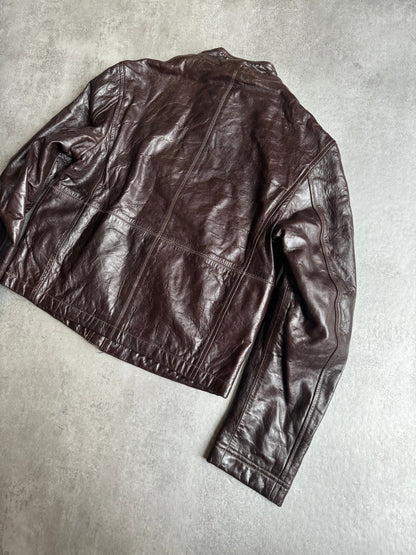 2000s Armani Brown Contemporary Plissed Leather Jacket (M) - 8