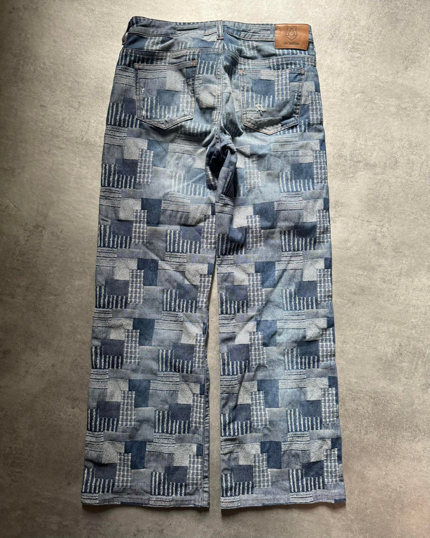2000s Moschino Visual Patchwork Blue Straight Relaxed Pants (S) - 5