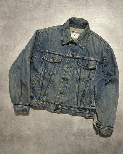 2000s Moschino Zip Propaganda Relaxed Denim Jacket (M) - 5