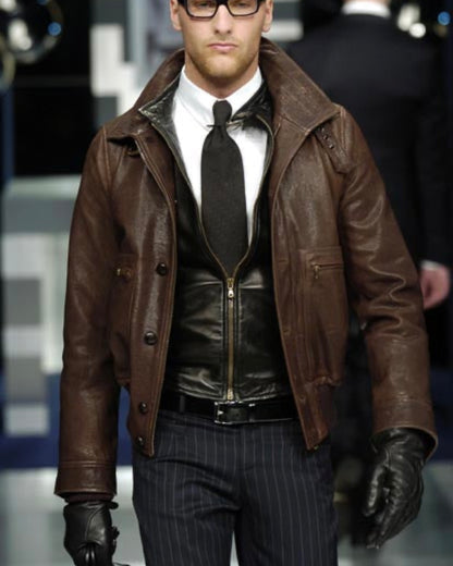 FW2005 Dolce & Gabbana Military Double Leather Heavy Jacket (L)