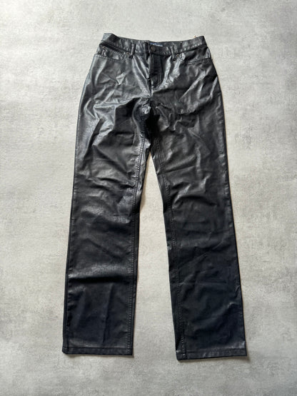 2000s Armani Black Soft Eco Leather Pants (S) - 3