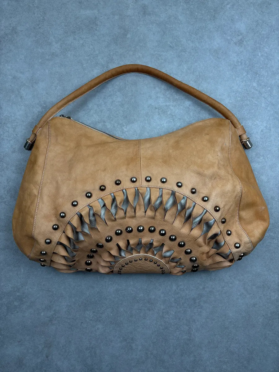 2010s Cavalli Camel Leather Cutout Studded Shoulder Bag FwnXOOpj 1