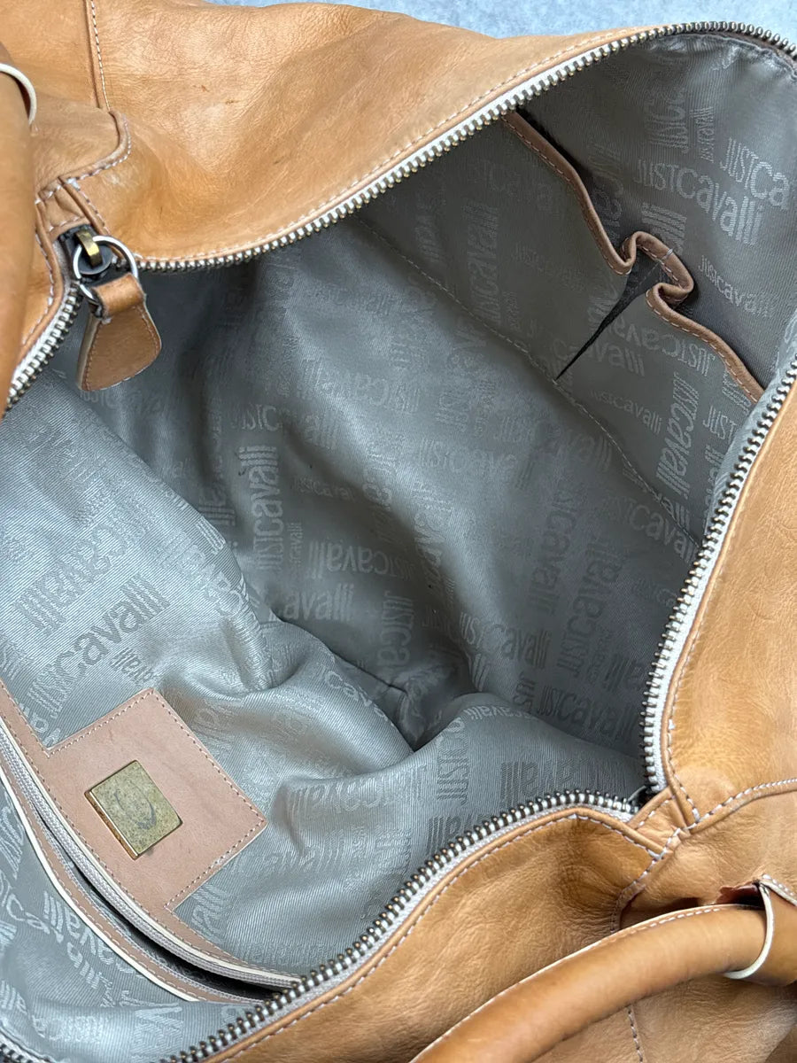 2010s Cavalli Camel Leather Cutout Studded Shoulder Bag FwnXOOpj 12