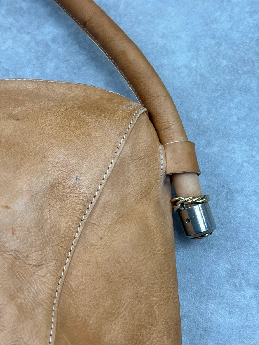 2010s Cavalli Camel Leather Cutout Studded Shoulder Bag FwnXOOpj 5