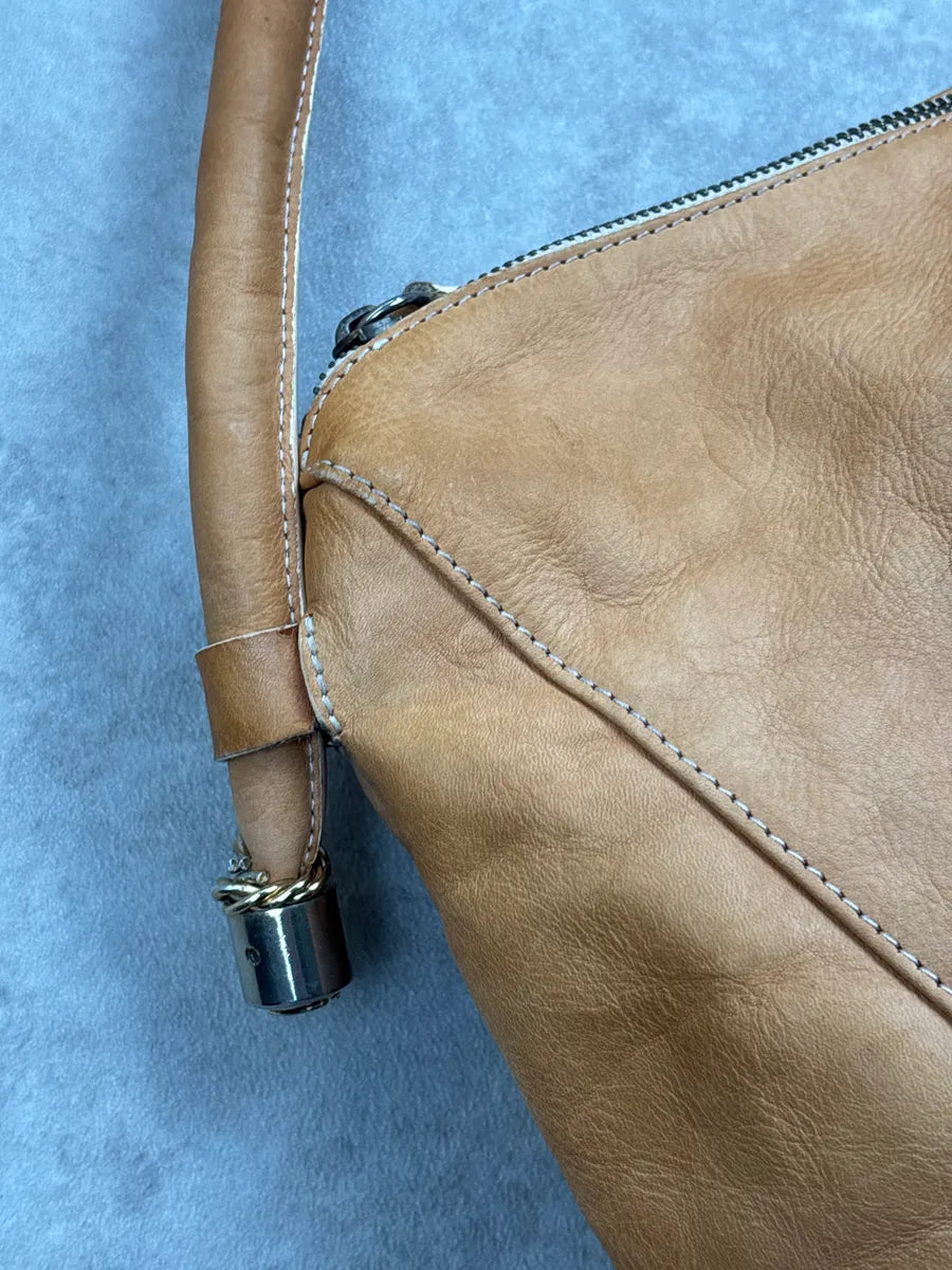 2010s Cavalli Camel Leather Cutout Studded Shoulder Bag FwnXOOpj 8