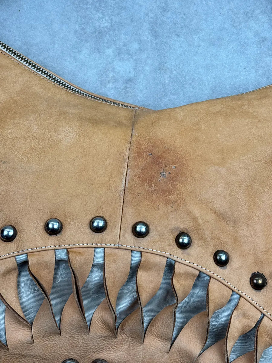 2010s Cavalli Camel Leather Cutout Studded Shoulder Bag FwnXOOpj 13