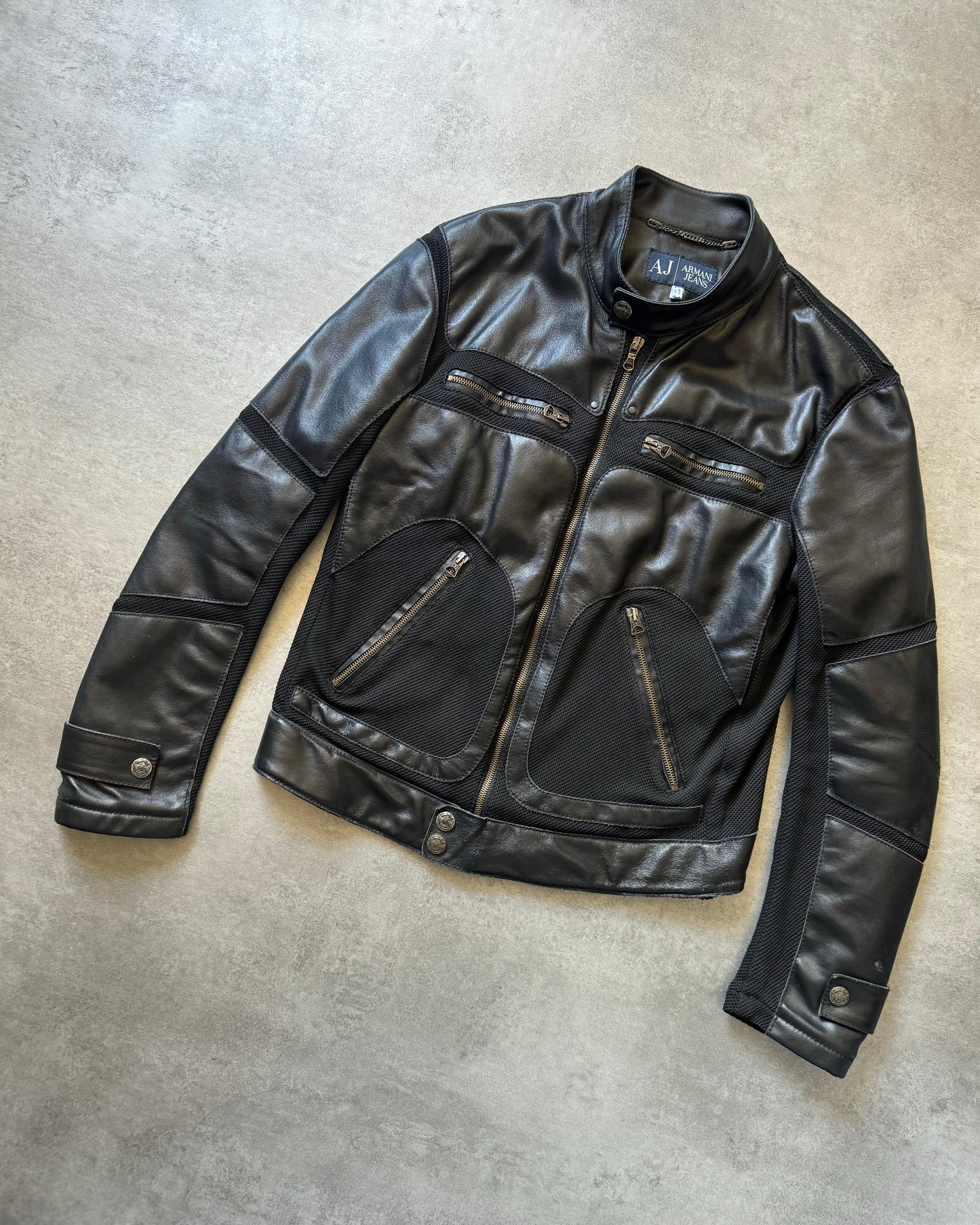 2000s Armani Black Hybrid Structured Biker Leather Jacket (M) - 5