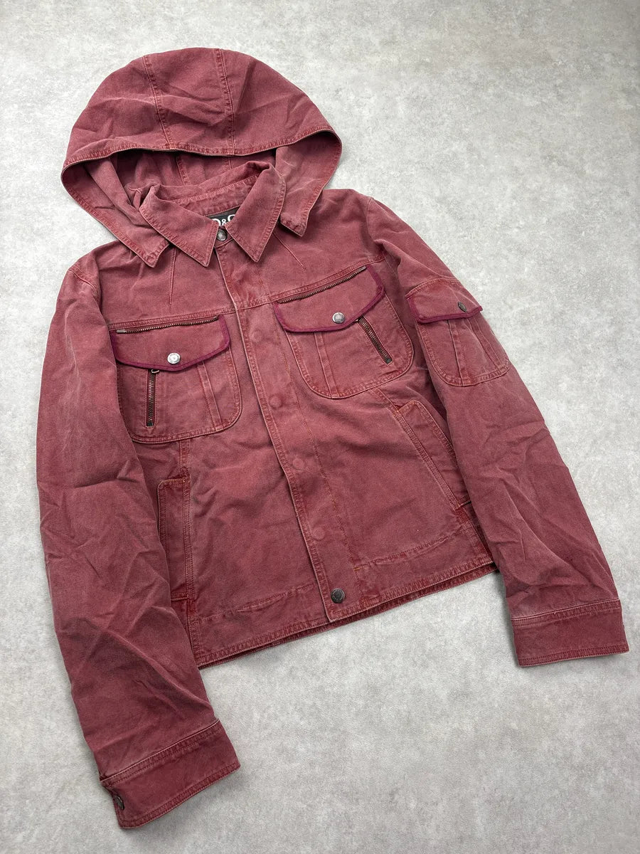 SS2003 Dolce & Gabbana Burgundy Hooded Multi-Pocket Denim Jacket FzfitVQX 4