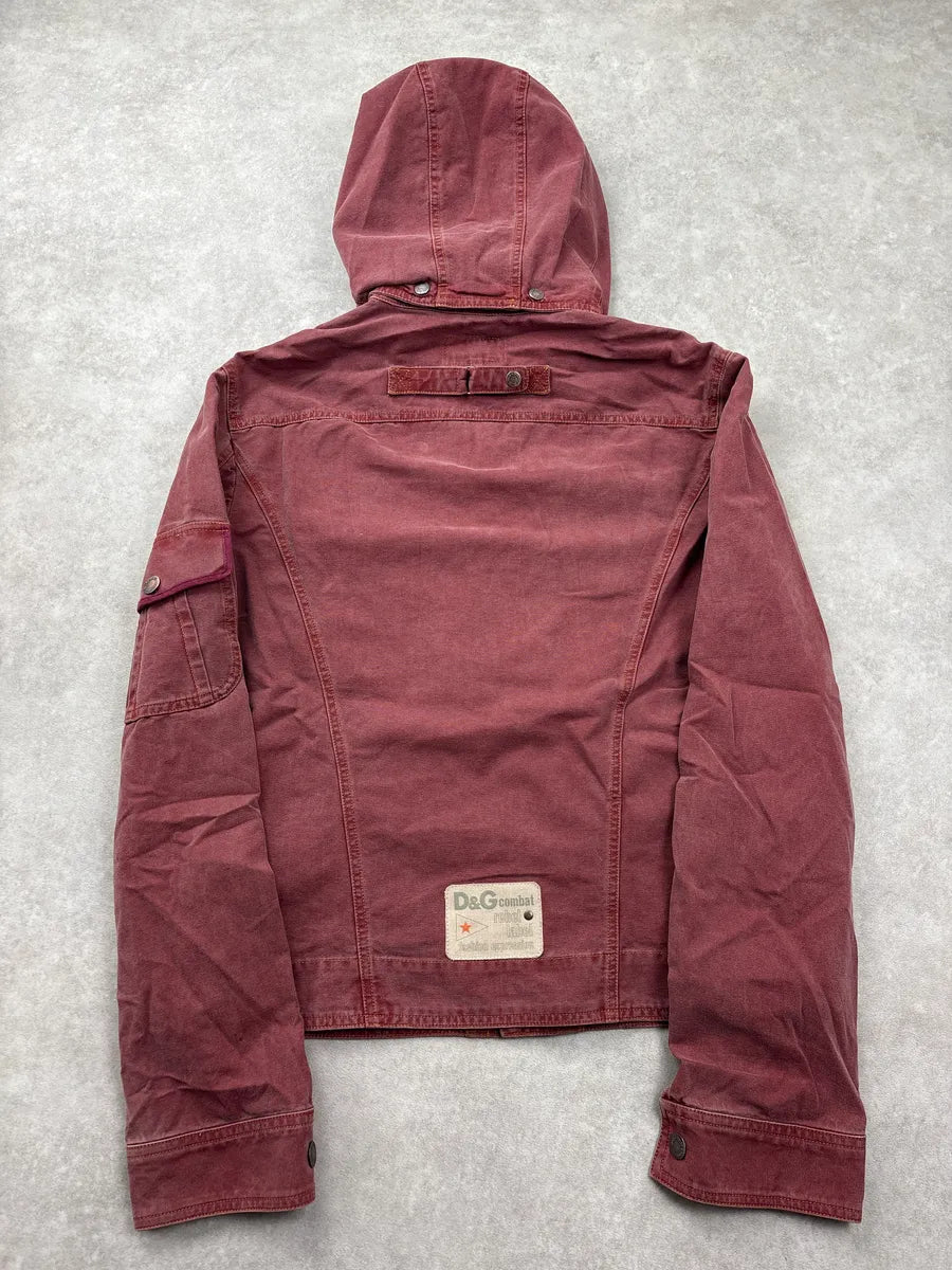 SS2003 Dolce & Gabbana Burgundy Hooded Multi-Pocket Denim Jacket FzfitVQX 6