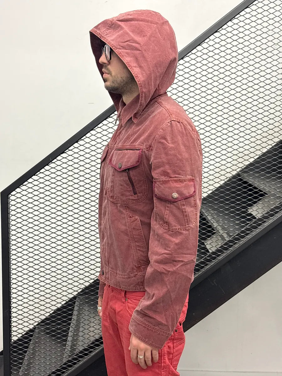 SS2003 Dolce & Gabbana Burgundy Hooded Multi-Pocket Denim Jacket FzfitVQX 2