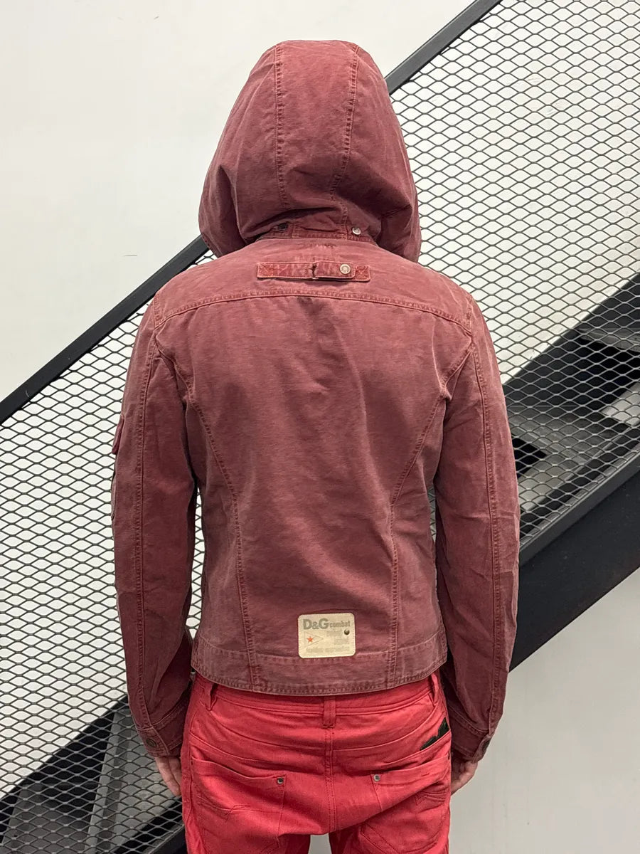 SS2003 Dolce & Gabbana Burgundy Hooded Multi-Pocket Denim Jacket FzfitVQX 3