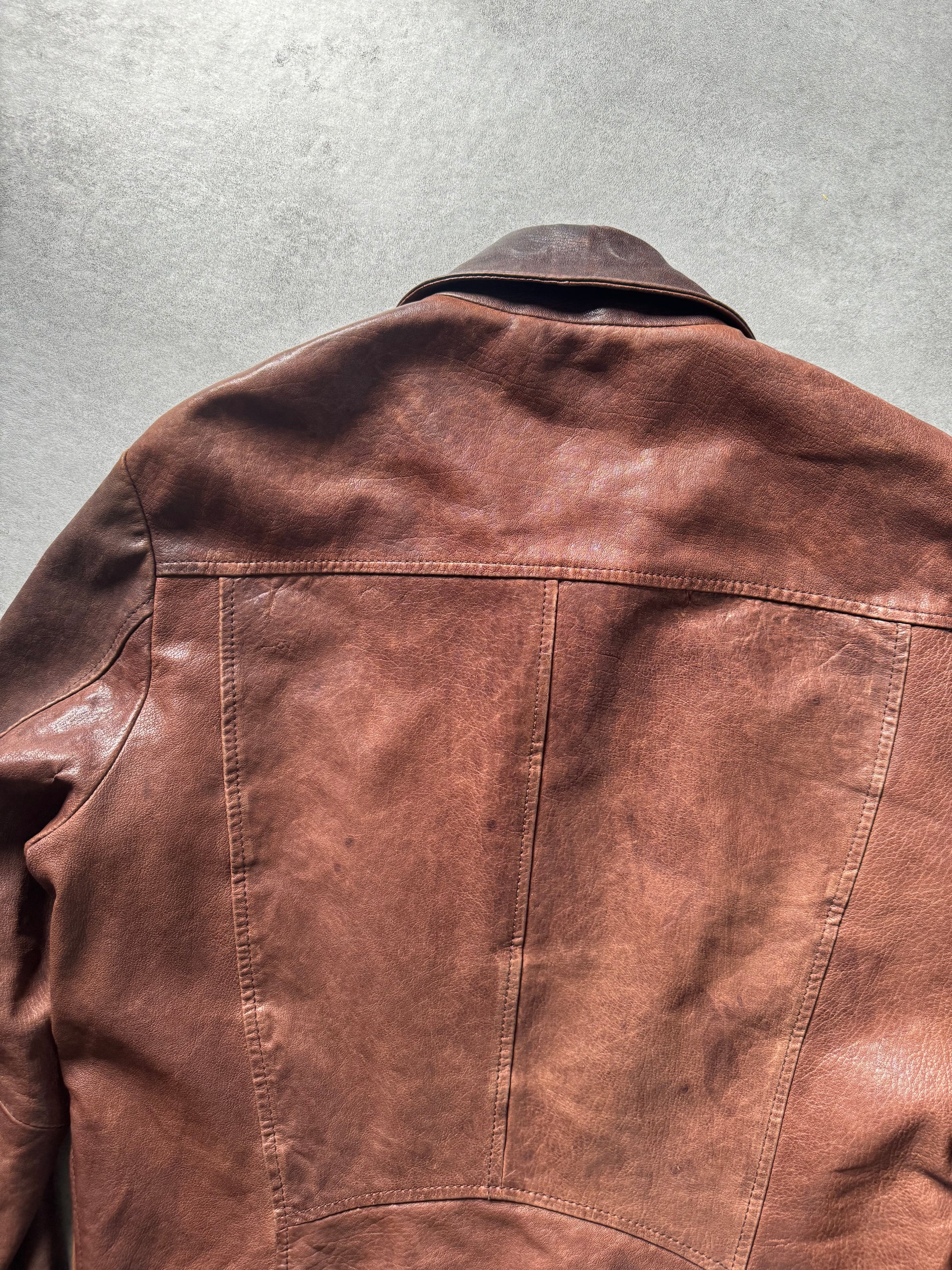 2000s Dolce & Gabbana Bordeaux Cargo Lamb Leather Jacket (XL) - 3