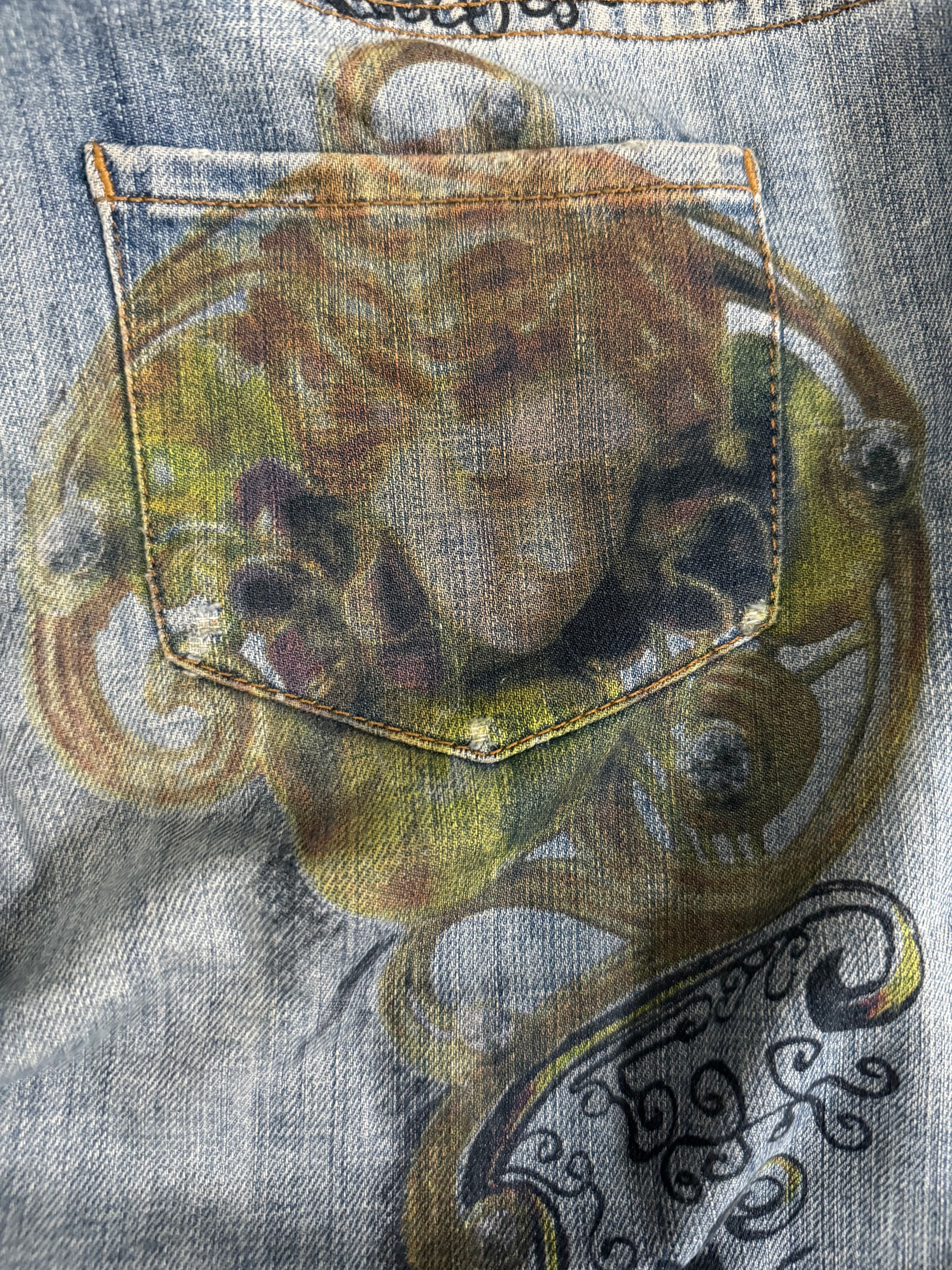 SS2007 Cavalli Painted Demoniac War Denim Pants (S) - 4