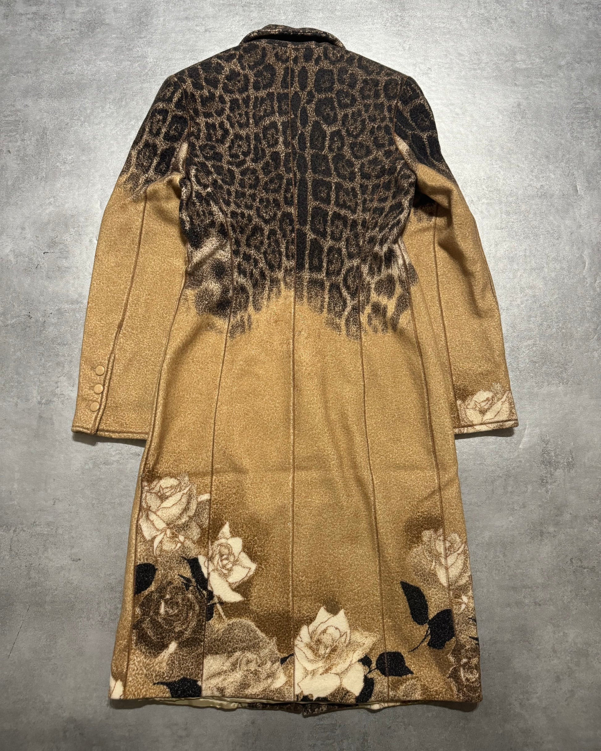 AW2002 Roberto Cavalli Leopard Print Beige Wool Trench Coat  (XS/S) - 2