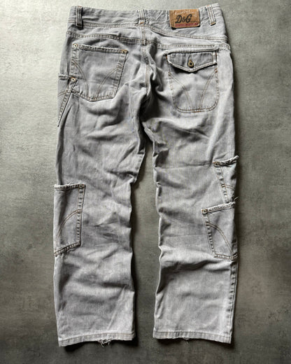 AW2003 Dolce & Gabbana Asymmetrical Grey Cargo Denim Jeans (L) - 3
