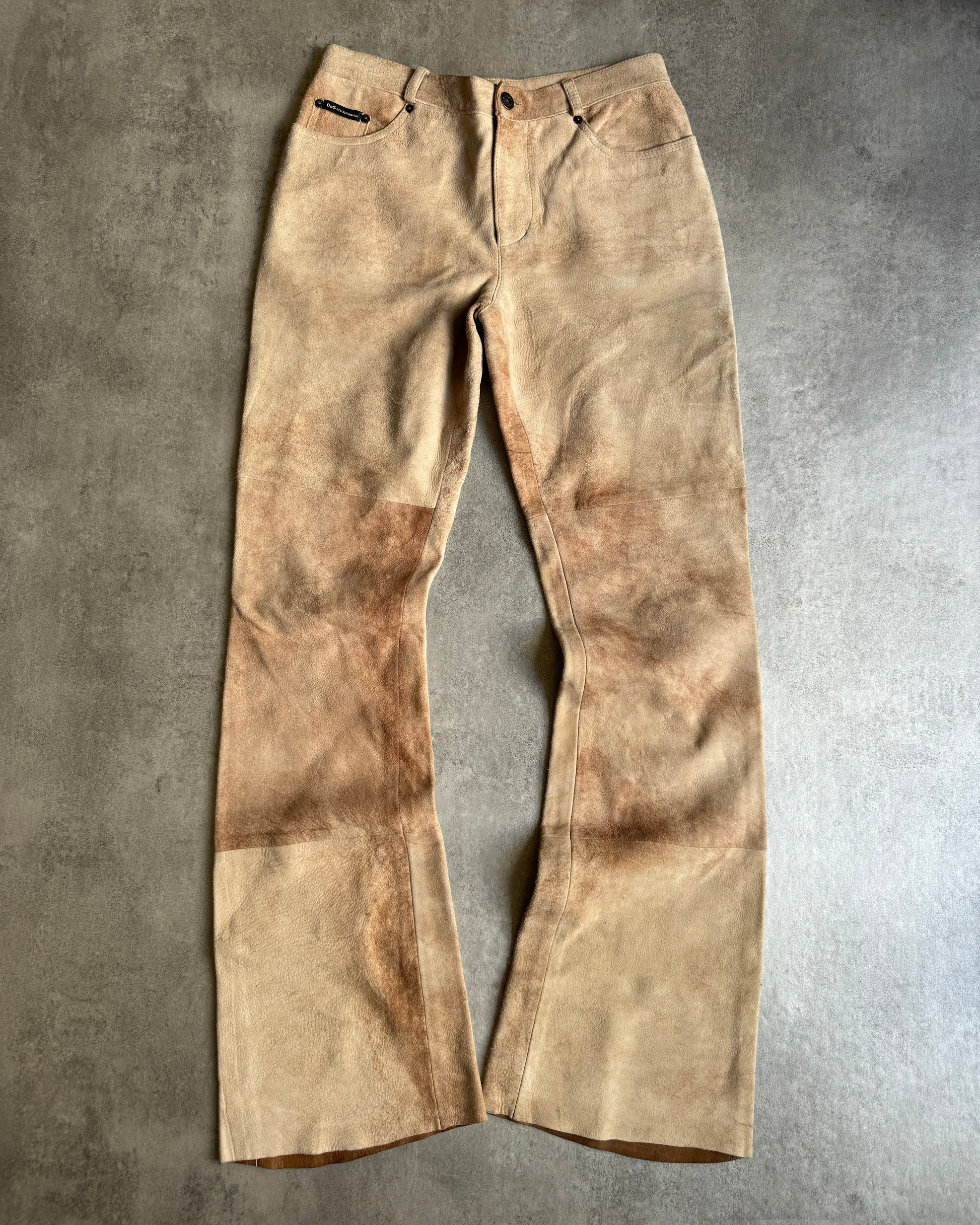 2000s Dolce & Gabbana Beige Leather Marble Pants (XS/S) - 1