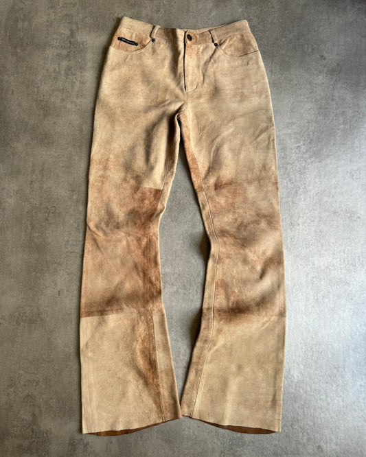 2000s Dolce & Gabbana Beige Leather Marble Pants (XS/S) - 1