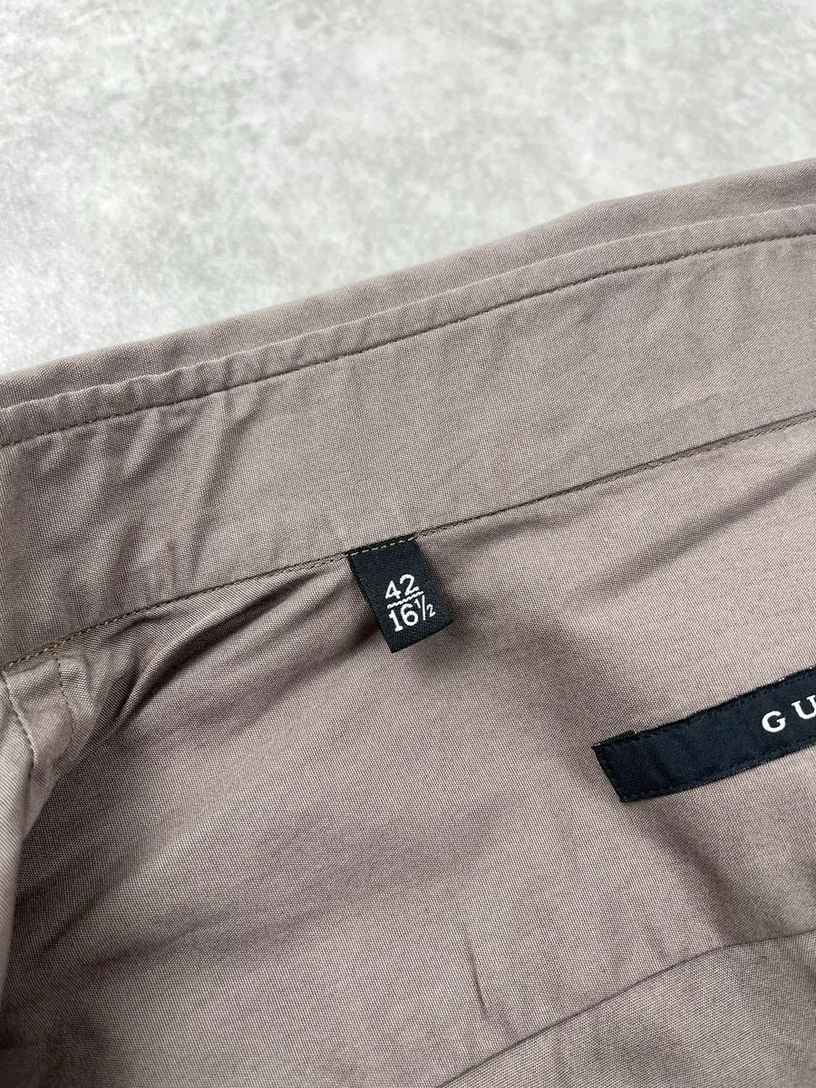 2000s Gucci Crest Embroidered Taupe Shirt GBLLXpnl 11