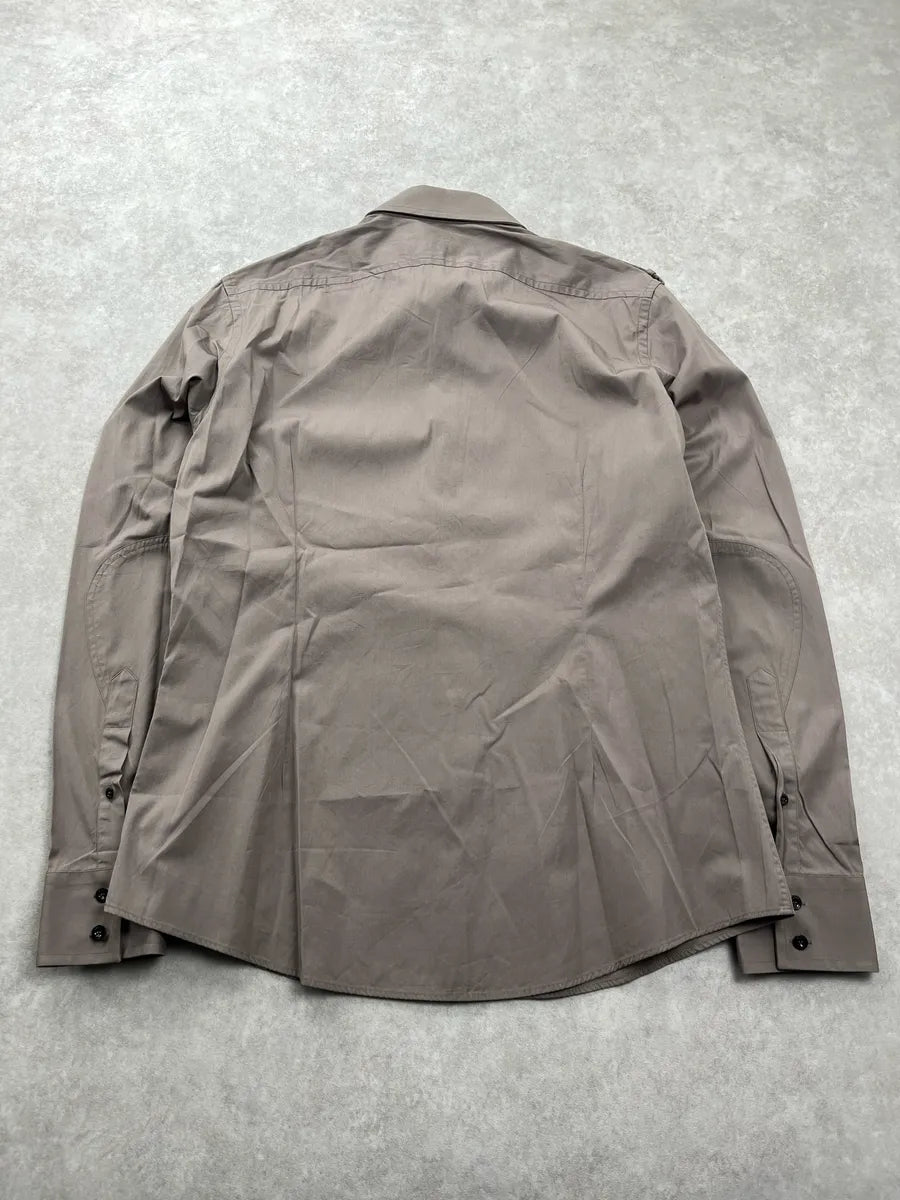 2000s Gucci Crest Embroidered Taupe Shirt GBLLXpnl 4