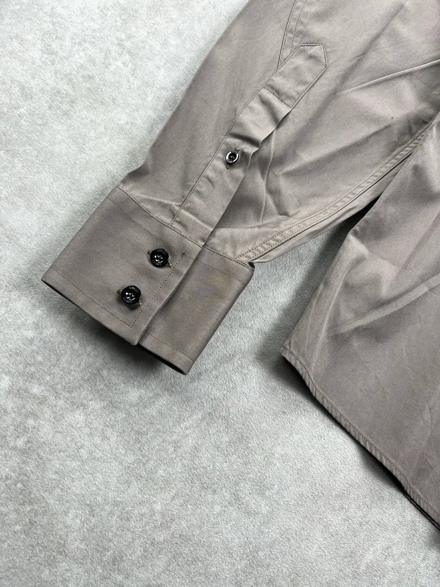 2000s Gucci Crest Embroidered Taupe Shirt GBLLXpnl 8