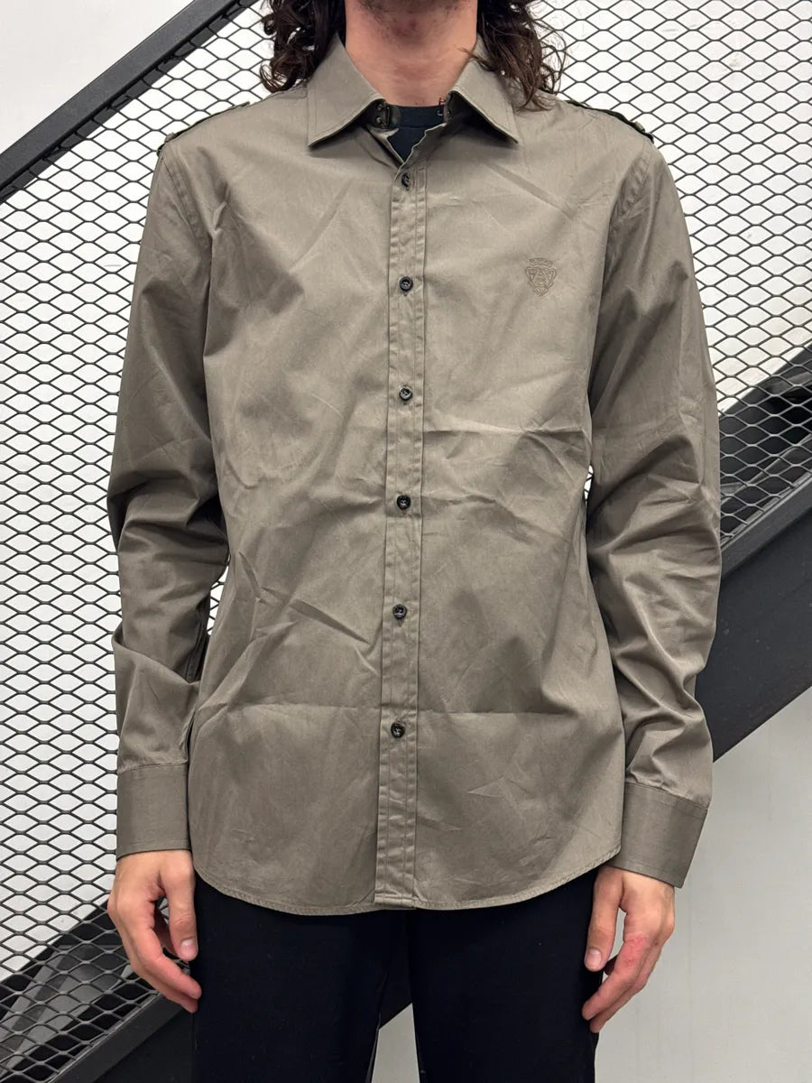 2000s Gucci Crest Embroidered Taupe Shirt GBLLXpnl 1