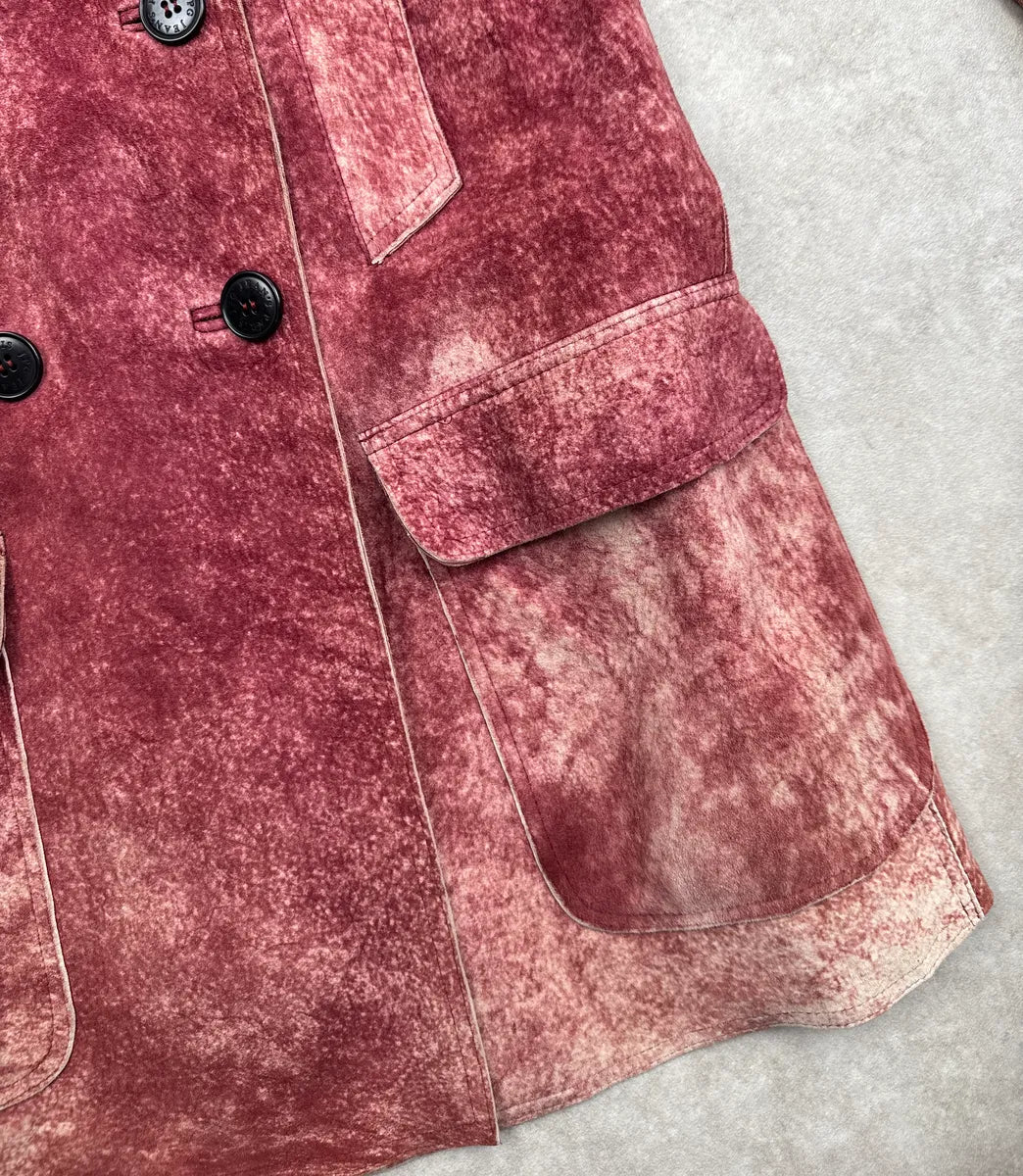 1990s Jean Paul Gaultier Burgundy Suède Leather Mottled Double-Breasted Coat GCzLJTsc 6